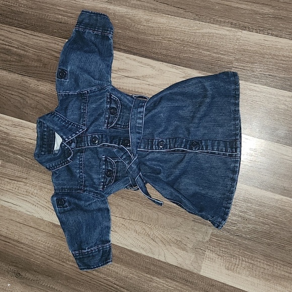 DENIM Longsleeve Button Down Tye Dress Size 12mo Pockets - Picture 1 of 6